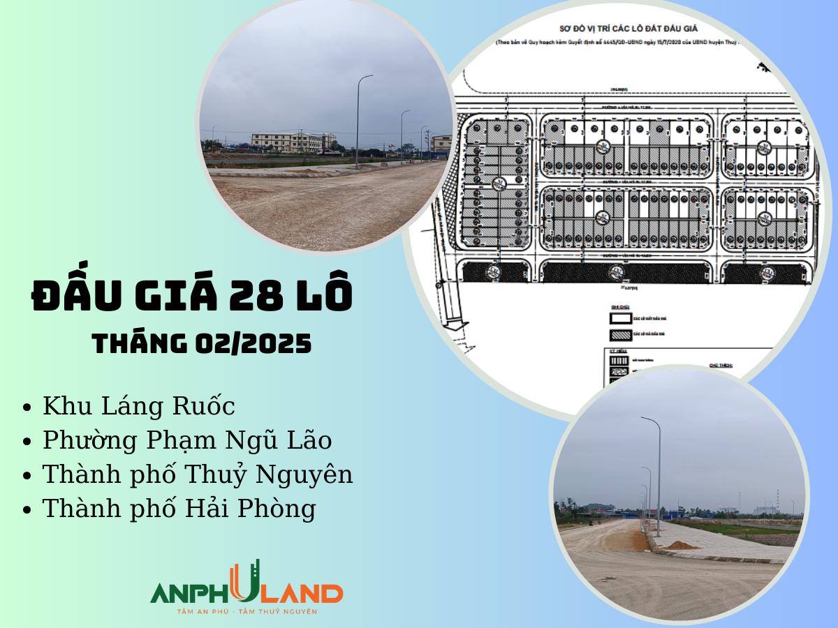 Thông báo đấu giá 28 lô đất tại khu Láng Ruốc, phường Phạm Ngũ Lão, TP Thuỷ Nguyên, TP Hải Phòng